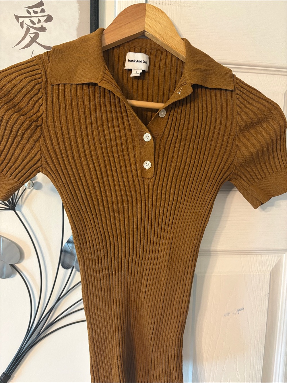 Frank & Oak Ribbed Polo Crop Top in Camel